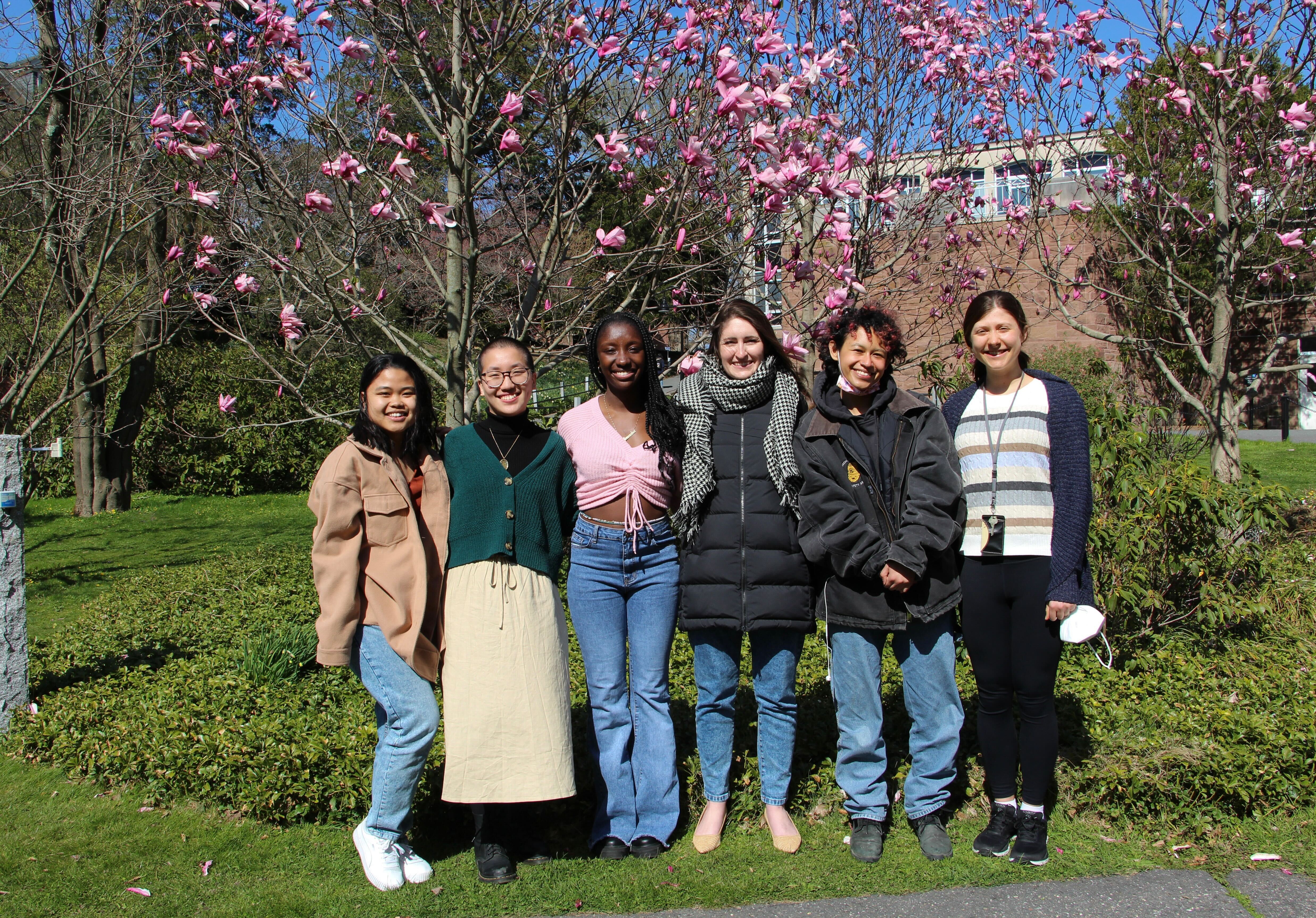Image of five students in lab Spring '22